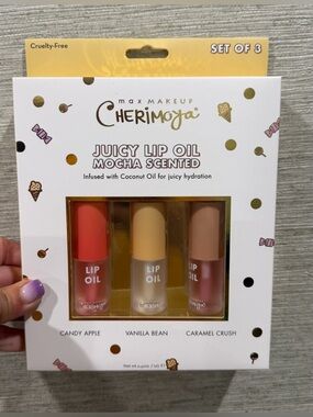 Cherimoya Juicy Lip Oil Set - Candy Apple, Vanilla Bean & Caramel Crush (3-Pack)